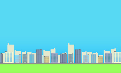 Obraz premium ビル・都会と緑と青空の背景