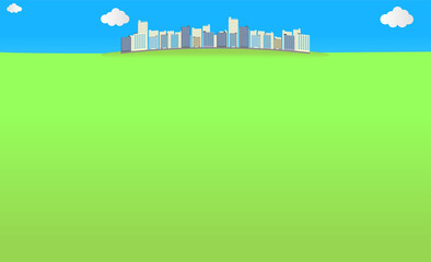 ビル・都会と緑と青空の背景