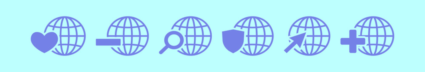 set of grid world cartoon icon design template with various models. vector illustration isolated on blue background