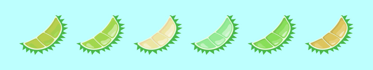 set of durian fruit cartoon icon design template with various models. vector illustration isolated on blue background