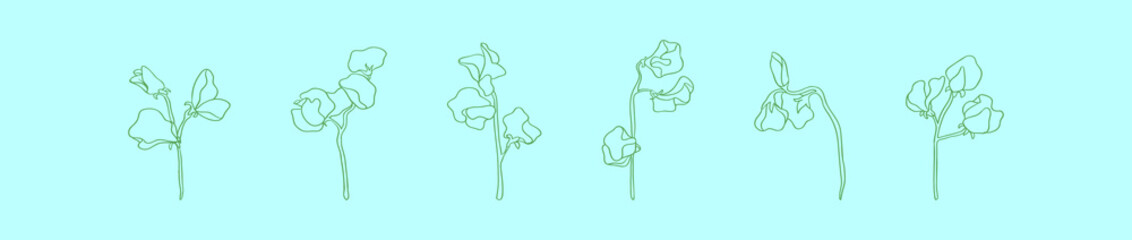 set of sweet pea cartoon icon design template with various models. vector illustration isolated on blue background