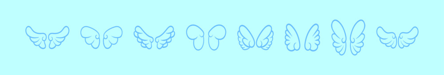 set of angel wings cartoon icon design template with various models. vector illustration isolated on blue background
