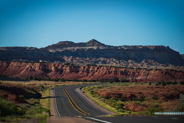 Desert highway of the American southwest. Mountain road.