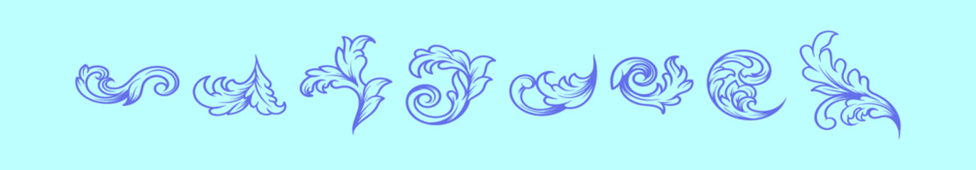 set of acanthus leaf cartoon icon design template with various models. vector illustration isolated on blue background