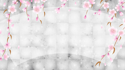 銀箔の背景に枝垂桜の花　コピースペースあり