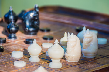 Black and white chess thai on board