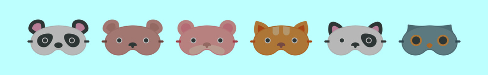 set of sleep mask animals cartoon icon design template with various models. vector illustration isolated on blue background