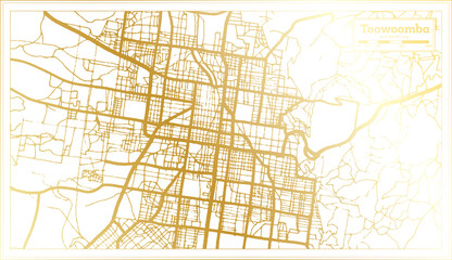 Toowoomba Australia City Map in Retro Style in Golden Color. Outline Map.