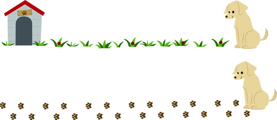 犬と小屋と足跡の枠線