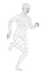 Wireframe running woman. Vector