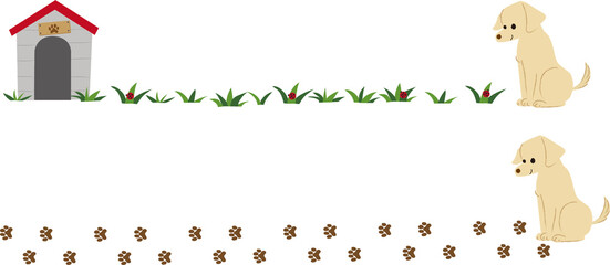 犬と小屋と足跡の枠線