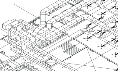 Architectural BIM air ducts 3d illustration vector