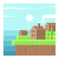Modern house chimney illustration scenery in the hills background Vector Eps 10