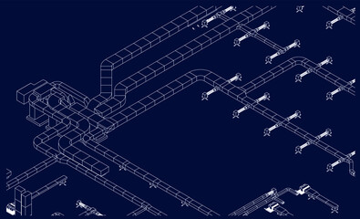 Architectural BIM ventilation ducts design vector 3d illustration blueprint