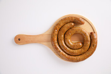 Local Northern Thai food , Northern Thai spicy sausage street food isolated in white background