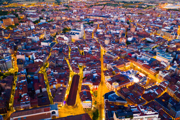 Panoramic view from the drone on the Valladolid at twilight. Spain