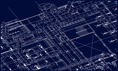 BIM air ducts services design 3d illustration blueprint vector