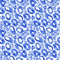 Blue watercolor ellipses seamless abstract pattern. 