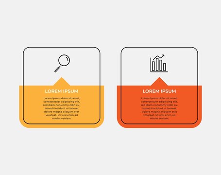 Minimal Business Infographics template. Timeline with 2 steps, options and marketing icons .Vector linear infographic with two circle conected elements. Can be use for presentation.