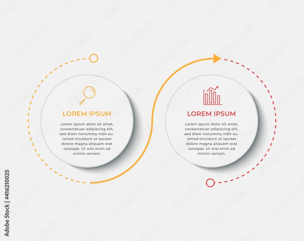 Wall mural Minimal Business Infographics template. Timeline with 2 steps, options and marketing icons .Vector linear infographic with two circle conected elements. Can be use for presentation.