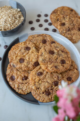 healthy home made oat cookies with chocolate chips