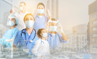 Double exposure of city and different doctors
