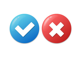 Tick and cross flat icons. Tick and cross circle buttons isolated on white.	
