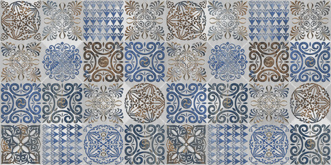 blue and brown color geometric design pattern for wall tiles and wallpaper use - 416210697