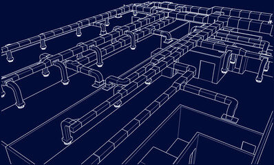 architectural illustration blueprint of HVAC ductwork system in BIM vector