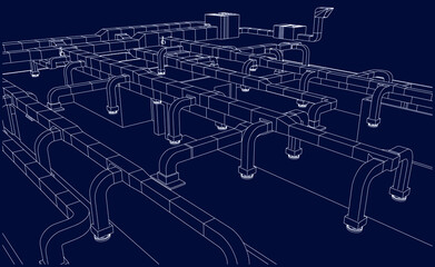 architectural isometric blueprint of HVAC system in BIM vector