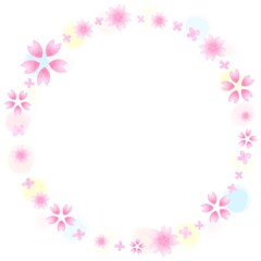 優しい水彩のかわいい桜フレーム　円形