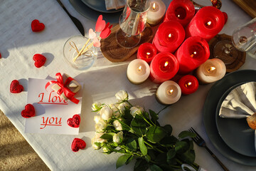 Festive table setting for Valentines Day celebration