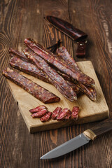 Air dried homemade beaver sausages