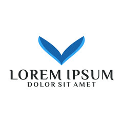 Initial letter V logo template with flying wings bird illustration in flat design monogram symbol