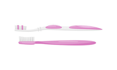 Toothbrush with Bristles and Handle as Oral Hygiene Instrument Vector Set