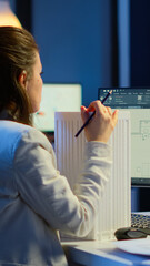 Engineer constructor designer architect creating new component in CAD program working in business...