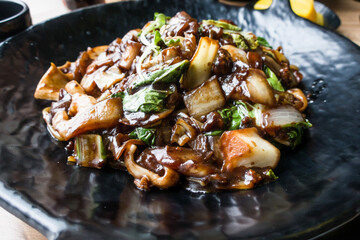 Korean food Seafood jajangmyeon, Black Soybean Sauce.