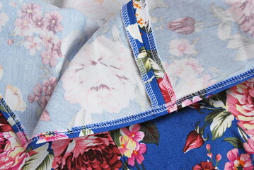cotton fabric blue denim with floral print