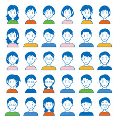 たくさんのシンプルな人物アイコンセット・男性・女性　face icon collection