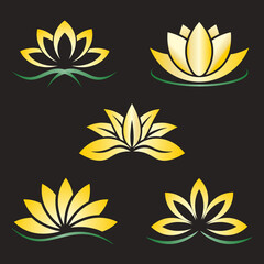 Set lotus silhouettes. flat vector decorations elements