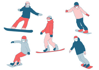 Illustration set of snowboarder (white background, vector, cut out)
