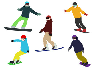 Illustration set of snowboarder (white background, vector, cut out)