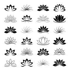 Set lotus silhouettes. flat vector decorations elements