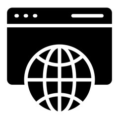 Globe on web page, solid design of web browser icon