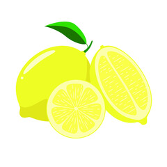 Lemons on a white background. Whole lemon, chopped lemon
