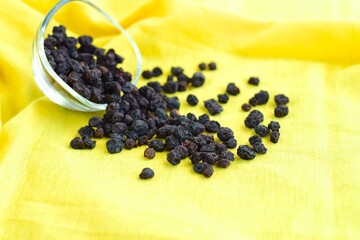 Dried Chokeberries on yellow background
