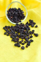 Dried Chokeberries on yellow background

