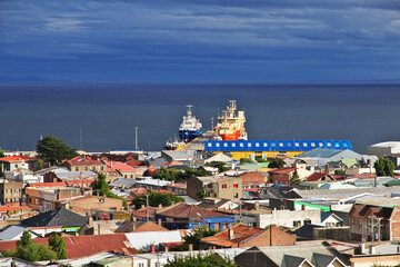 Naklejka na ściany i meble The panoramic view on Punta Arenas, Patagonia, Chile