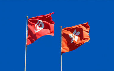 Flags of Tunisia and Hong Kong HK.