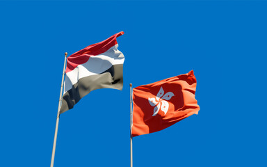 Flags of Yemen and Hong Kong HK.